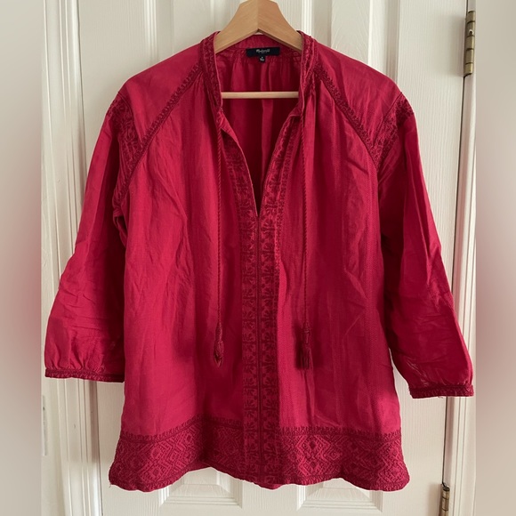 Madewell Red Embroidered Tunic Blouse - Picture 5 of 6